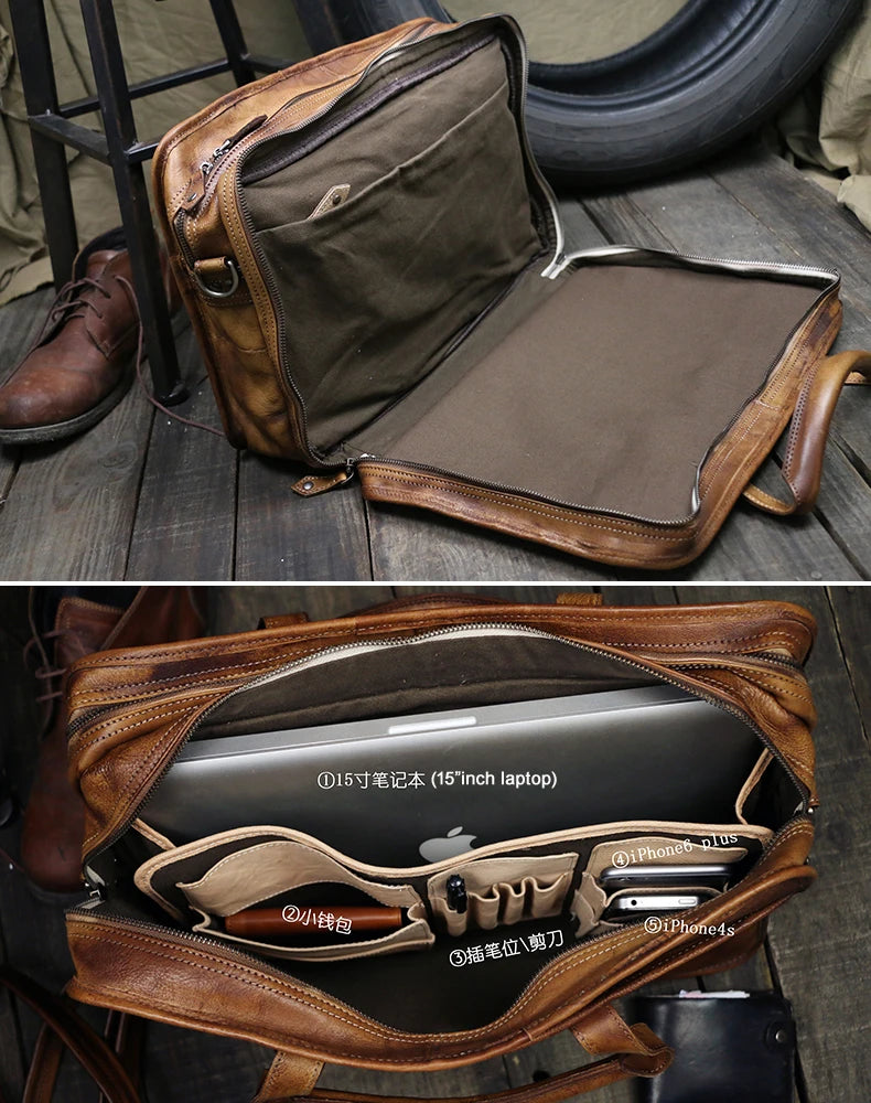 Genuine Leather Travel Duffle Bag – Vintage Weekend Overnight Bag