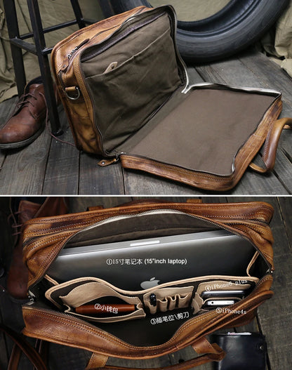 Genuine Leather Travel Duffle Bag – Vintage Weekend Overnight Bag