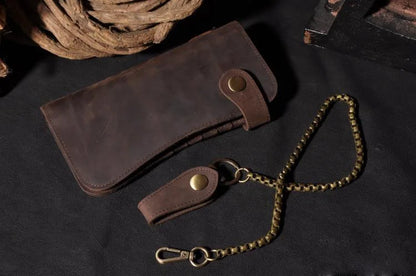 Genuine Leather Long Wallet for Men – Vintage Chain Clutch