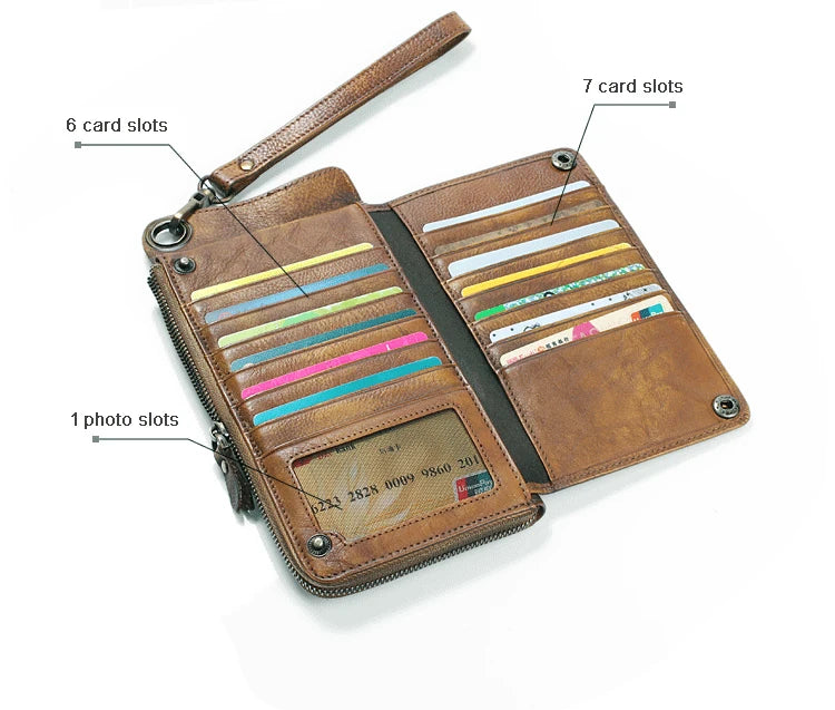 Men's Genuine Leather Long Clutch Wallet – Vintage Wristlet