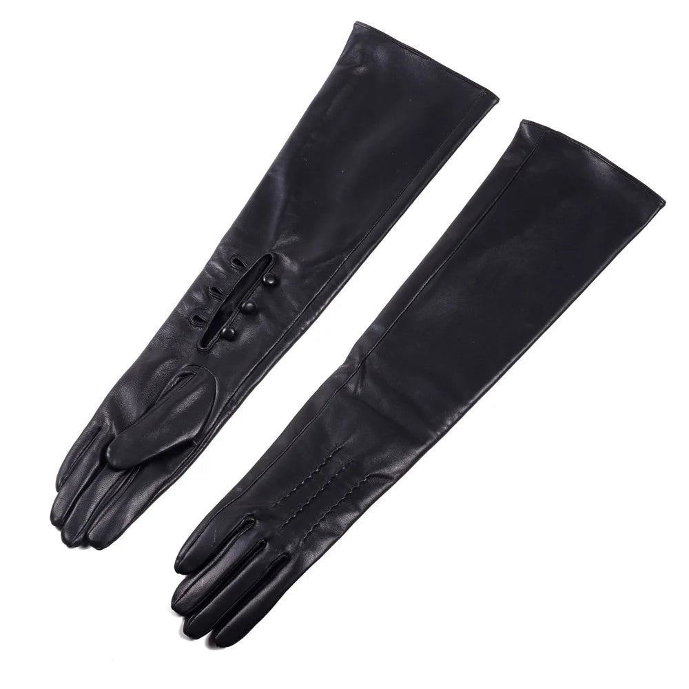 Women's Long Leather Opera Gloves – Button Wrist Evening Gloves
