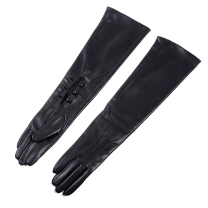 Women's Long Leather Opera Gloves – Button Wrist Evening Gloves