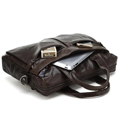 Genuine Leather Men's Briefcase – 14" Laptop & Messenger Bag