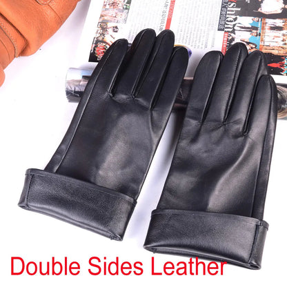 Men's Real Double-Sided Leather Motorcycle Gauntlet Gloves – Winter Warm
