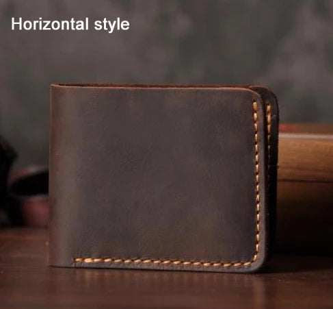 Handmade Vintage Crazy Horse Leather Bifold Wallet for Men