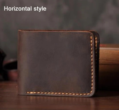 Handmade Vintage Crazy Horse Leather Bifold Wallet for Men