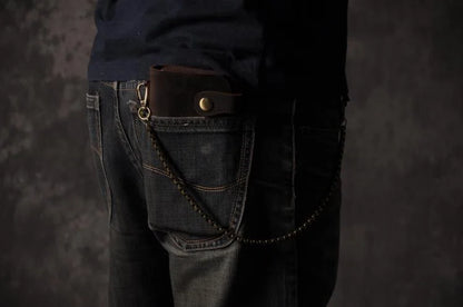 Genuine Leather Long Wallet for Men – Vintage Chain Clutch