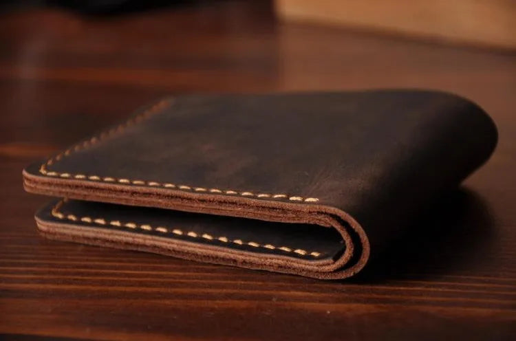 Handmade Vintage Crazy Horse Leather Bifold Wallet for Men