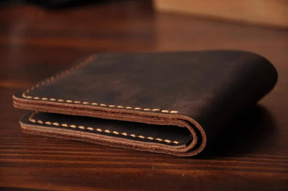 Handmade Vintage Crazy Horse Leather Bifold Wallet for Men