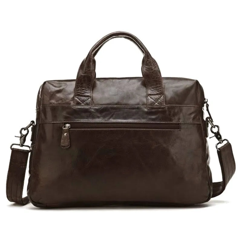 Genuine Leather Men's Briefcase – 14" Laptop & Messenger Bag