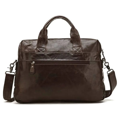 Genuine Leather Men's Briefcase – 14" Laptop & Messenger Bag