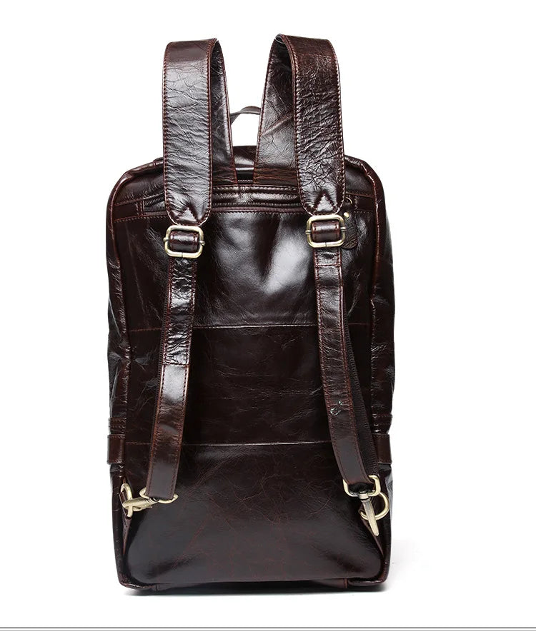 Genuine Leather Men's Backpack – Oil Wax Travel Bag 15"