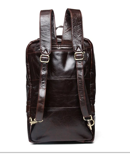 Genuine Leather Men's Backpack – Oil Wax Travel Bag 15"