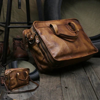 Genuine Leather Travel Duffle Bag – Vintage Weekend Overnight Bag