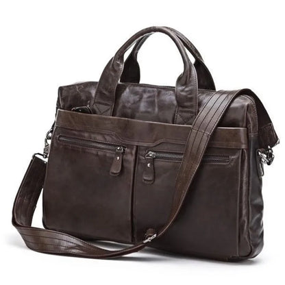 Genuine Leather Men's Briefcase – 14" Laptop & Messenger Bag
