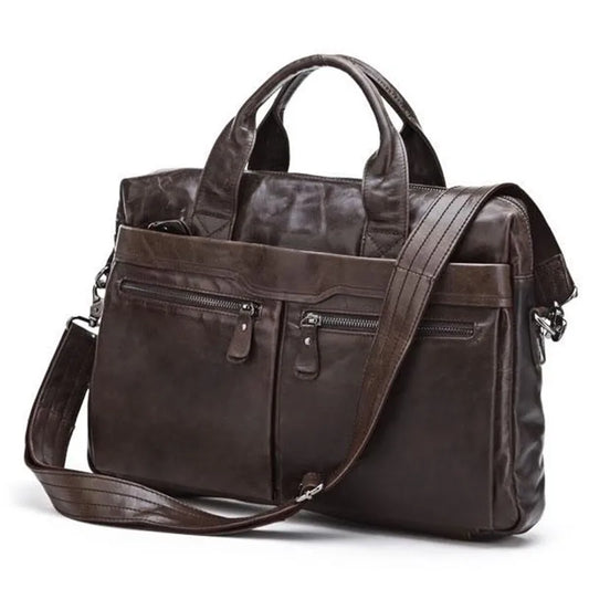 Genuine Leather Men's Briefcase – 14" Laptop & Messenger Bag