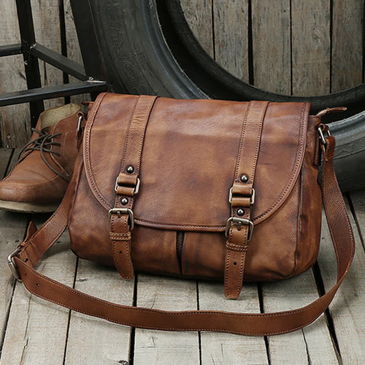Genuine Leather Messenger Bag for Men – Vintage Crossbody Shoulder Bag