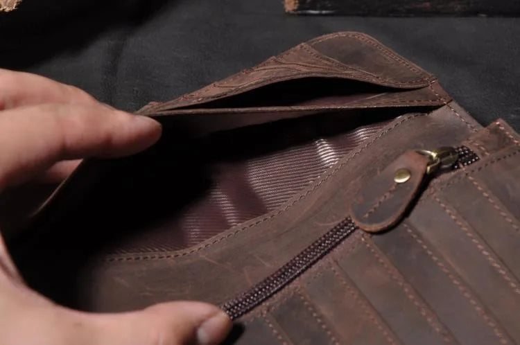 Genuine Leather Long Wallet for Men – Vintage Chain Clutch