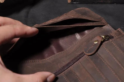 Genuine Leather Long Wallet for Men – Vintage Chain Clutch