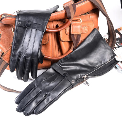 Sheepskin Leather Gauntlet Gloves Men – Long Cuff Zipper Knight Style
