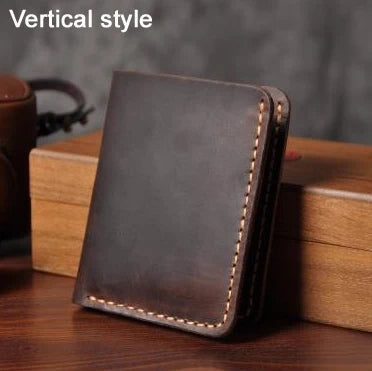 Handmade Vintage Crazy Horse Leather Bifold Wallet for Men