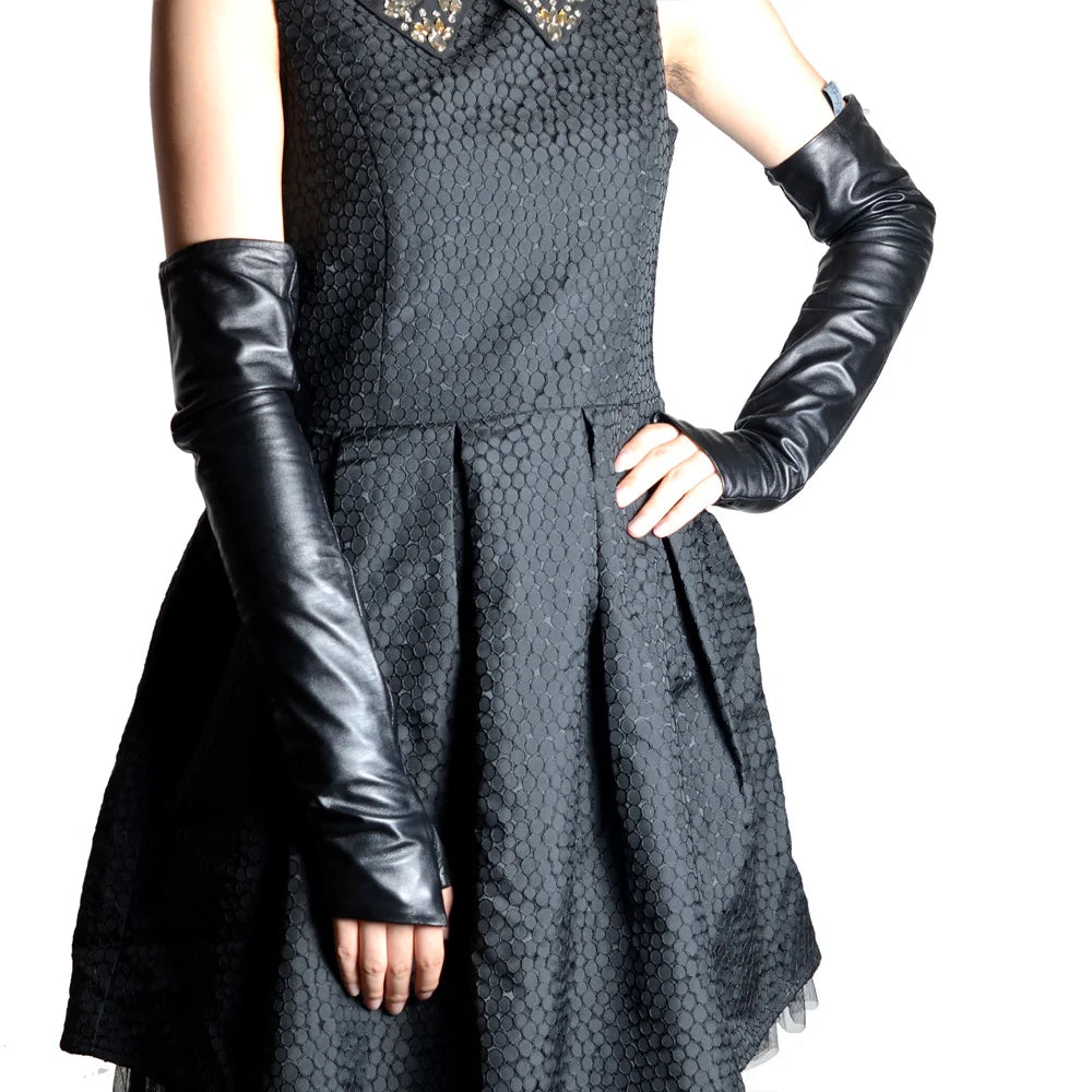 Women's Real Leather Fingerless Long Gloves – Opera Evening Gloves