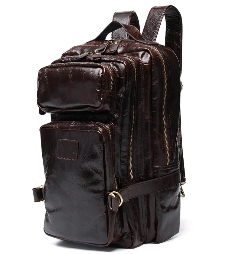 Genuine Leather Men's Backpack – Oil Wax Travel Bag 15"