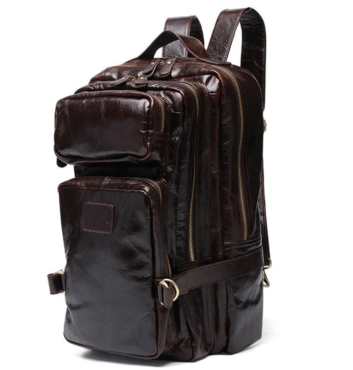 Genuine Leather Men's Backpack – Oil Wax Travel Bag 15"