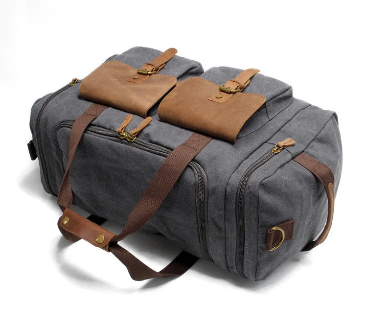 Vintage Canvas Leather Duffle Bag for Men – Large Weekend Travel Bag