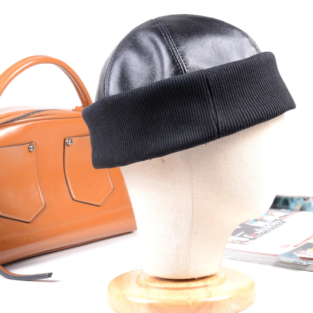 Genuine Leather Skullcap Beanie for Men & Women