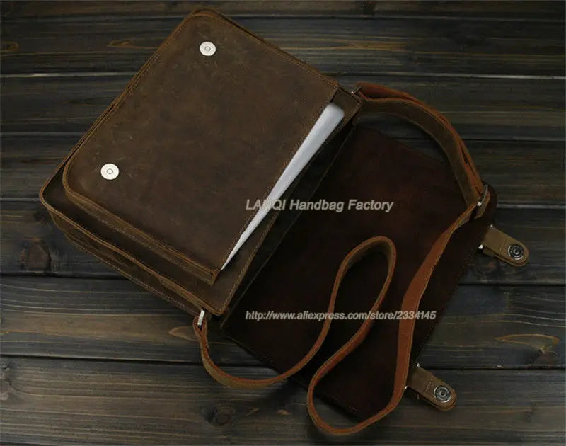 Crazy Horse Leather Men's Messenger Bag – Vintage Crossbody Shoulder Bag