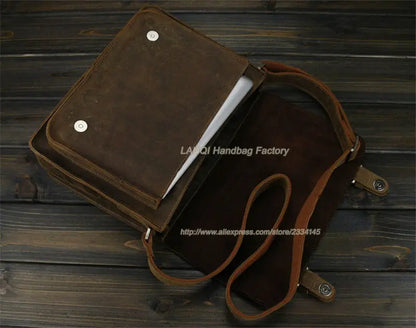 Crazy Horse Leather Men's Messenger Bag – Vintage Crossbody Shoulder Bag