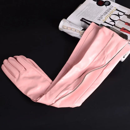 Women's Long Leather Gloves with Zipper – Opera Evening Gloves 40–80cm