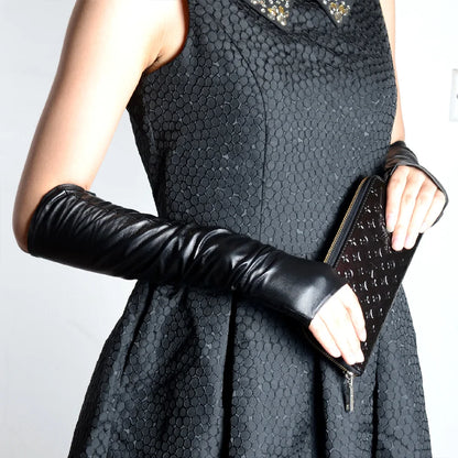 Women's Real Leather Fingerless Long Gloves – Opera Evening Gloves