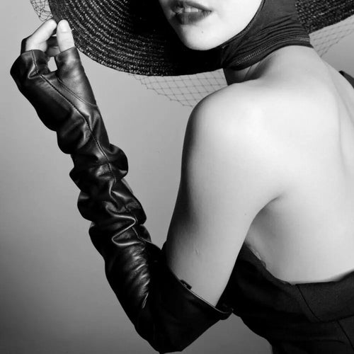 Women's Real Leather Fingerless Long Gloves – Opera Evening Gloves
