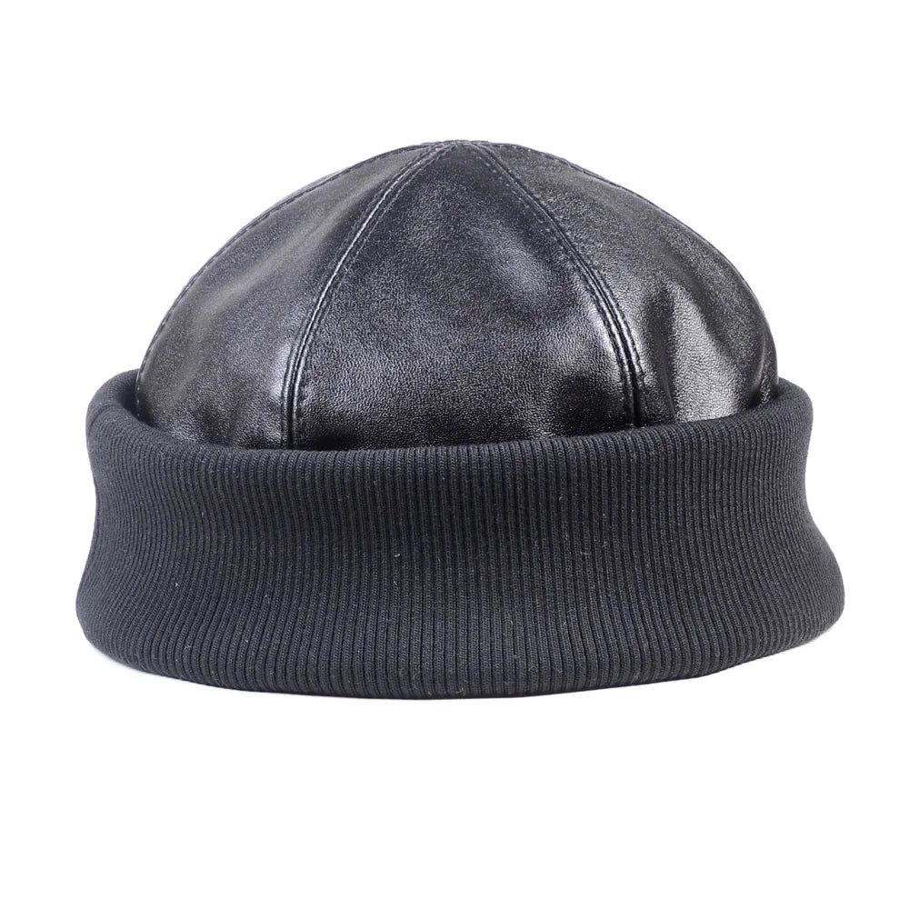 Genuine Leather Skullcap Beanie for Men & Women