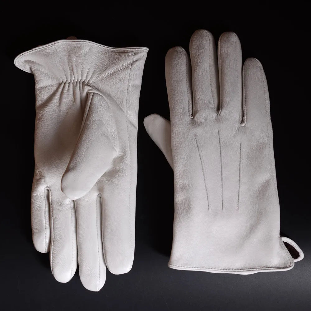 Men's White Genuine Leather Ceremonial Dress Gloves