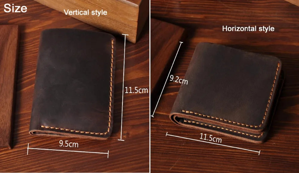 Handmade Vintage Crazy Horse Leather Bifold Wallet for Men