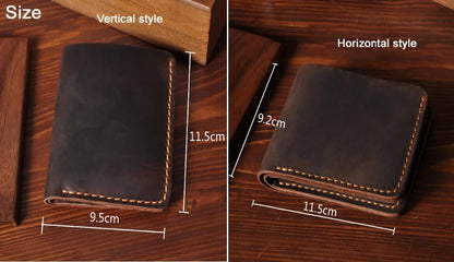 Handmade Vintage Crazy Horse Leather Bifold Wallet for Men