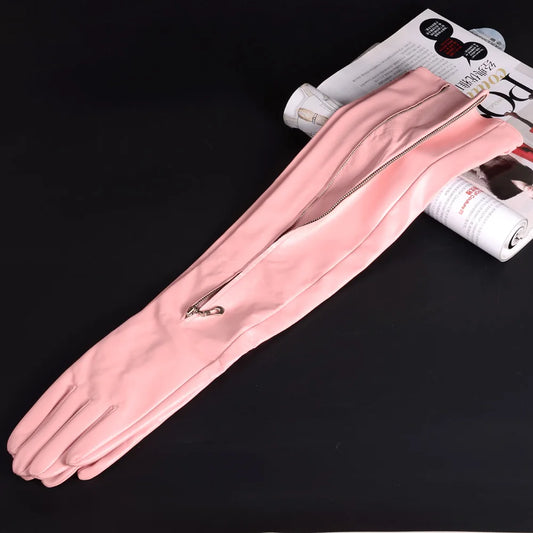Women's Long Leather Gloves with Zipper – Opera Evening Gloves 40–80cm