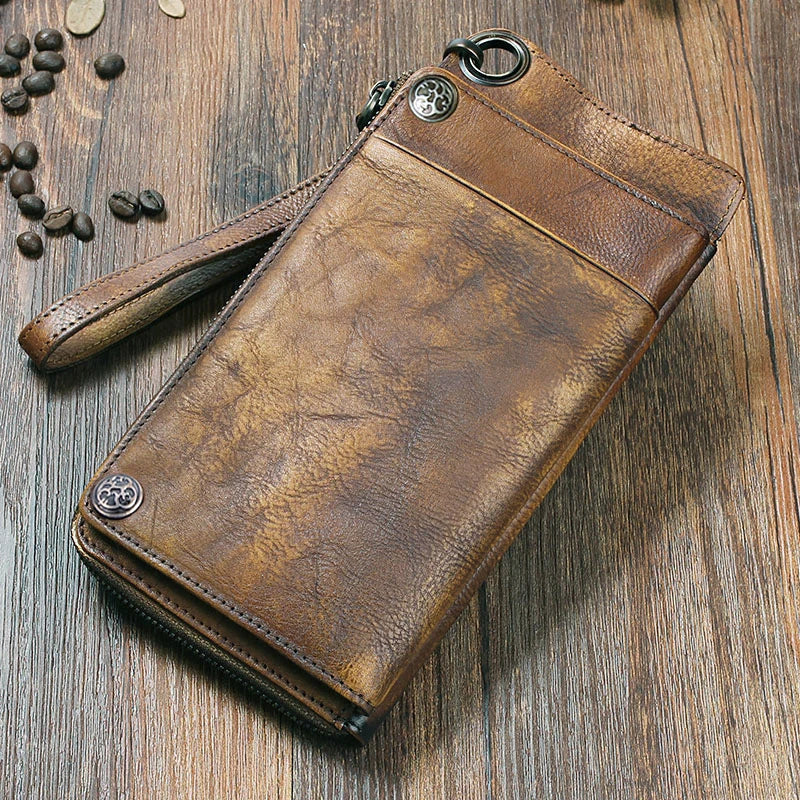 Men's Genuine Leather Long Clutch Wallet – Vintage Wristlet
