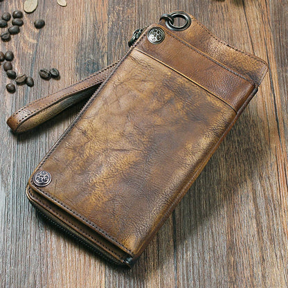 Men's Genuine Leather Long Clutch Wallet – Vintage Wristlet
