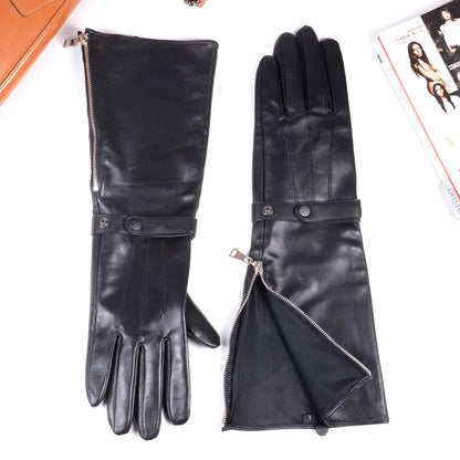 Sheepskin Leather Gauntlet Gloves Men – Long Cuff Zipper Knight Style