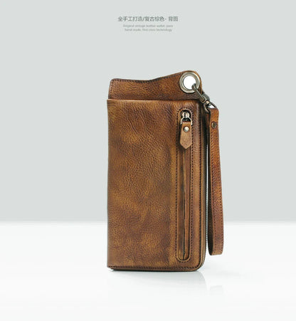 Men's Genuine Leather Long Clutch Wallet – Vintage Wristlet