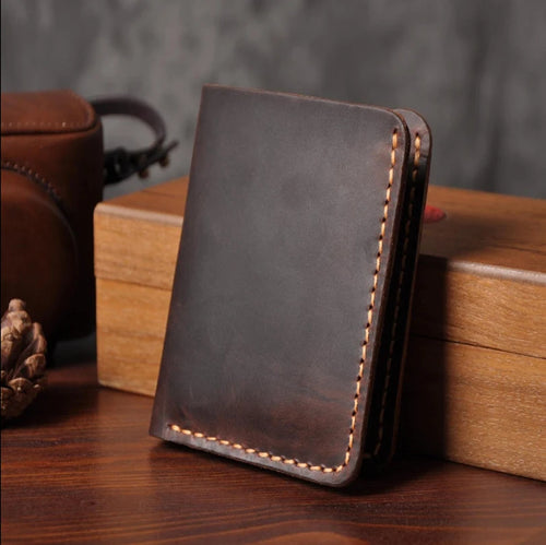 Handmade Vintage Crazy Horse Leather Bifold Wallet for Men