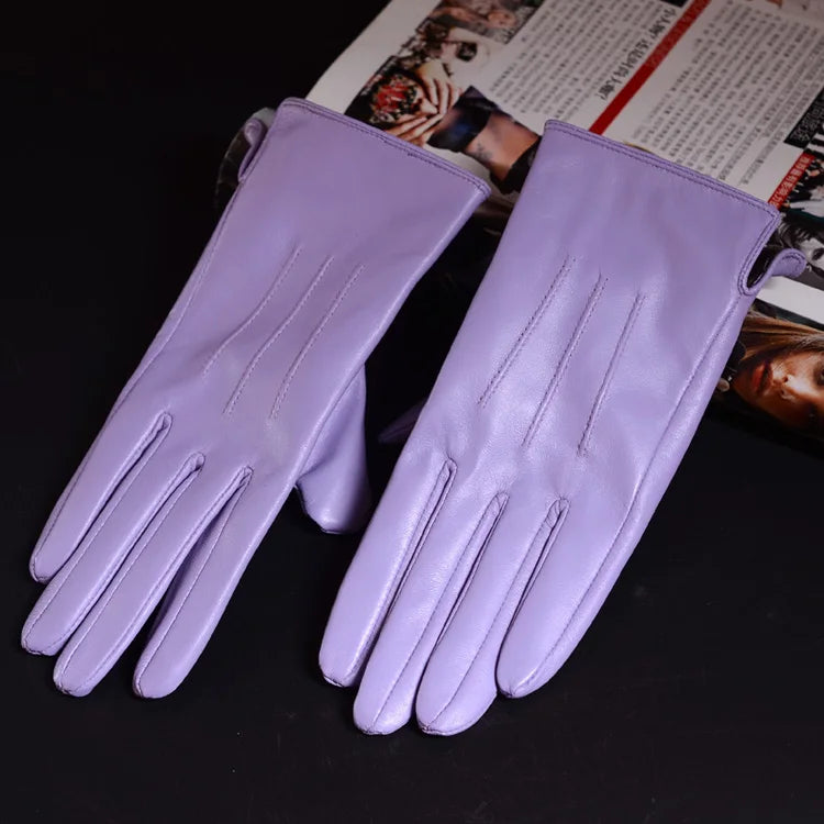 Women's Sheepskin Leather Winter Gloves with Thick Lining