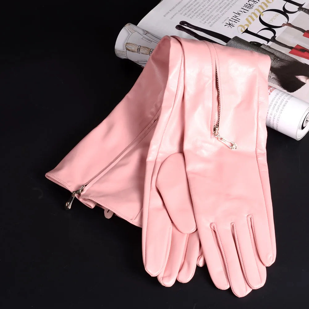 Women's Long Leather Gloves with Zipper – Opera Evening Gloves 40–80cm