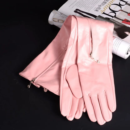 Women's Long Leather Gloves with Zipper – Opera Evening Gloves 40–80cm