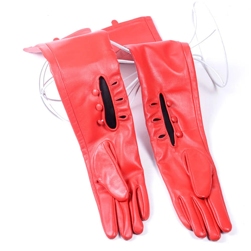 Women's Long Leather Opera Gloves – Button Wrist Evening Gloves