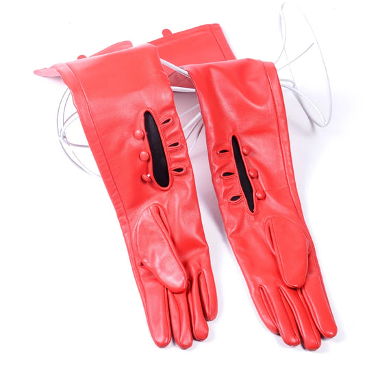 Women's Long Leather Opera Gloves – Button Wrist Evening Gloves